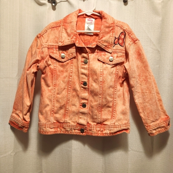 Disney Junior Minnie Mouse Pink Acid Wash Denim Jacket Girls Size 6 - Picture 1 of 4